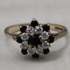 9ct Gold Ring Sapphire and Cubic Zirconia Stones Hallmarked Ring Size P