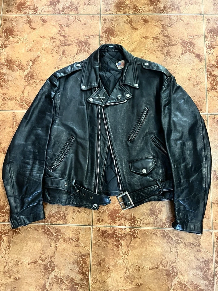 SCHOTT Perfecto Black Motorcycle Leather Jacket Vintage 44 Great Aged Patina - Imagen 1 de 4