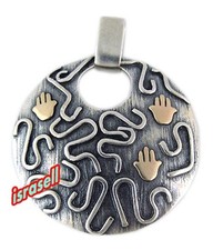 Silver & Gold PROTECTION PENDANT WITH 3 HAMSA HANDS khamsa luck charm evil eye