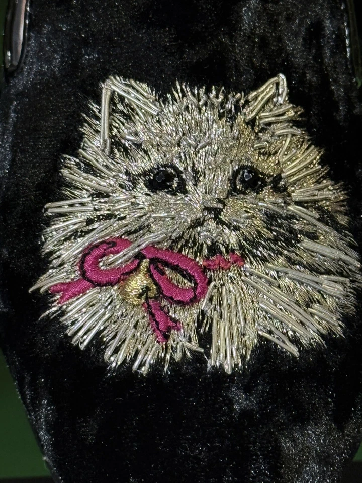 Mocassim Kate Spade Cat Whiskers preto camurça bordado - Tamanho 9.5 - Novo na caixa - Imagem 2 de 4