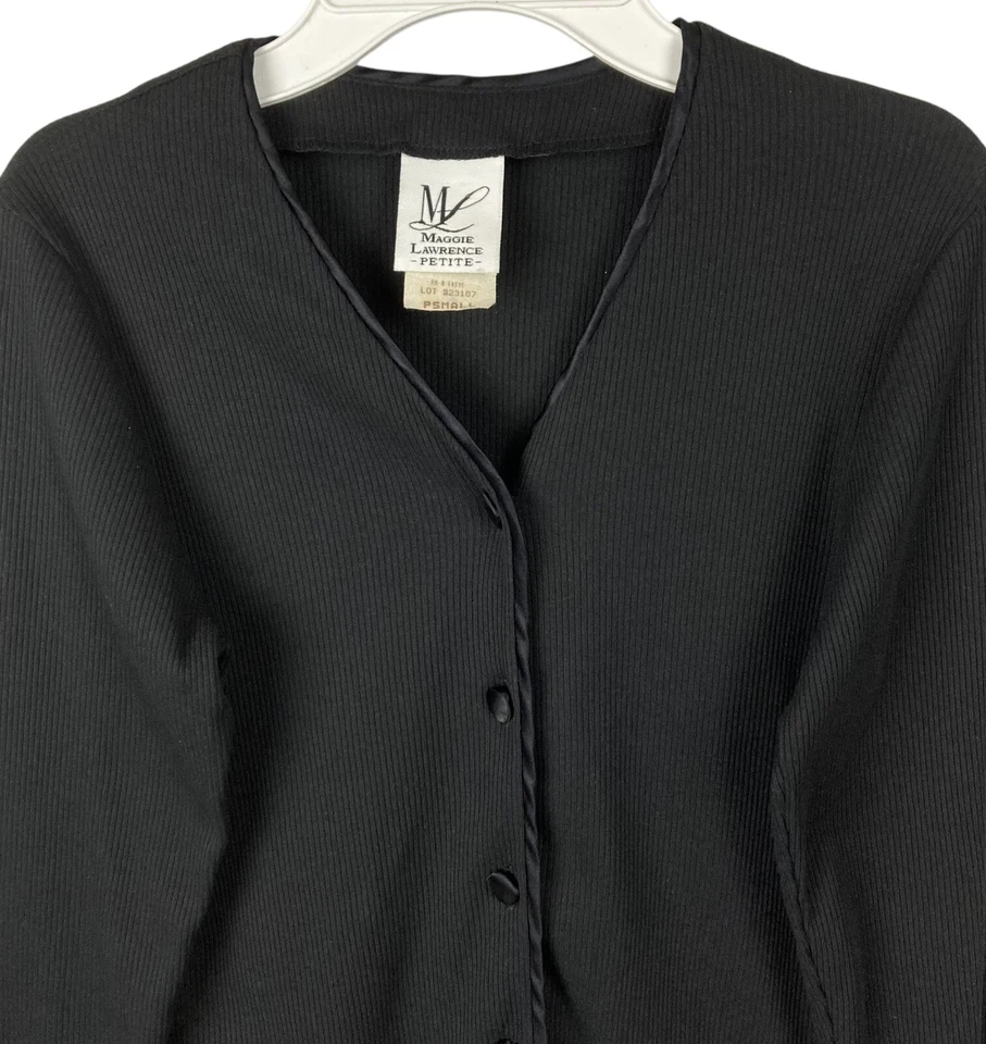 Maggie Lawrence Petite V-Neck Button Front Top Jacket Women's P/S Ribbed Satin - Image 3 of 4