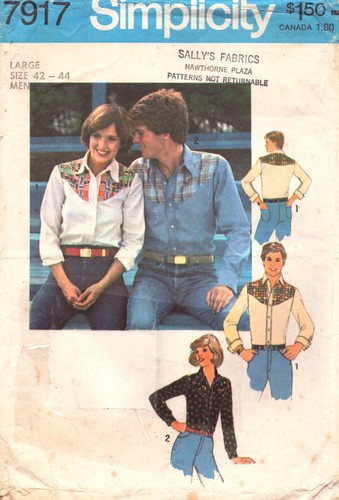 Camisa para hombre Simplicity 7917 con yugo en contraste ~ aspecto occidental talla: grande 42-44 - Imagen 5 de 5