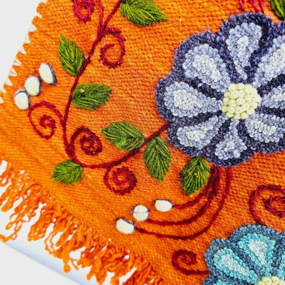Peruvian Crossbody Bag Wool Floral Embroidered Orange Colorful Boho Hippie Retro - Image 4 of 4