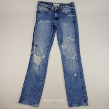 Zara TRF Distress Jeans Women Size 4 Blue Denim