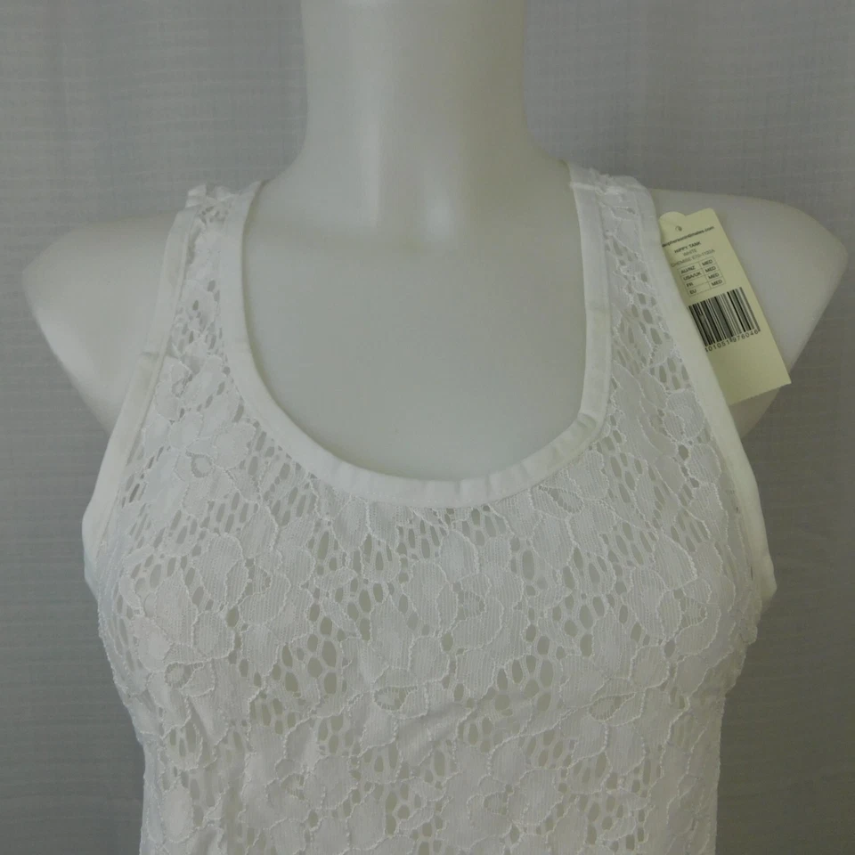 Camiseta sin mangas de encaje Elle MacPherson Intimates Sleep & Lounge - blanca, mediana #1306 Foto 2 de 4