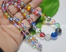 6-12mm Multicolor Gleamy Rainbow Moonstone Gems Round Beads Necklaces 16-36''