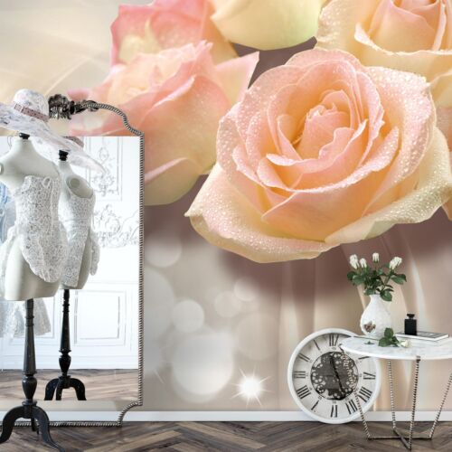 Fototapete Blumen 3D Rose Wohnzimmer Schlafzimmer Beige Vlies Tapete 9129c - Bild 1 von 7