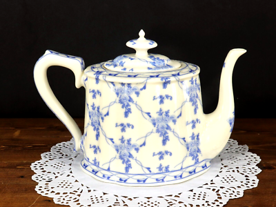 Rose Brocade Skye McGhie 32 oz. TEAPOT Scalloped Pot Blue Floral