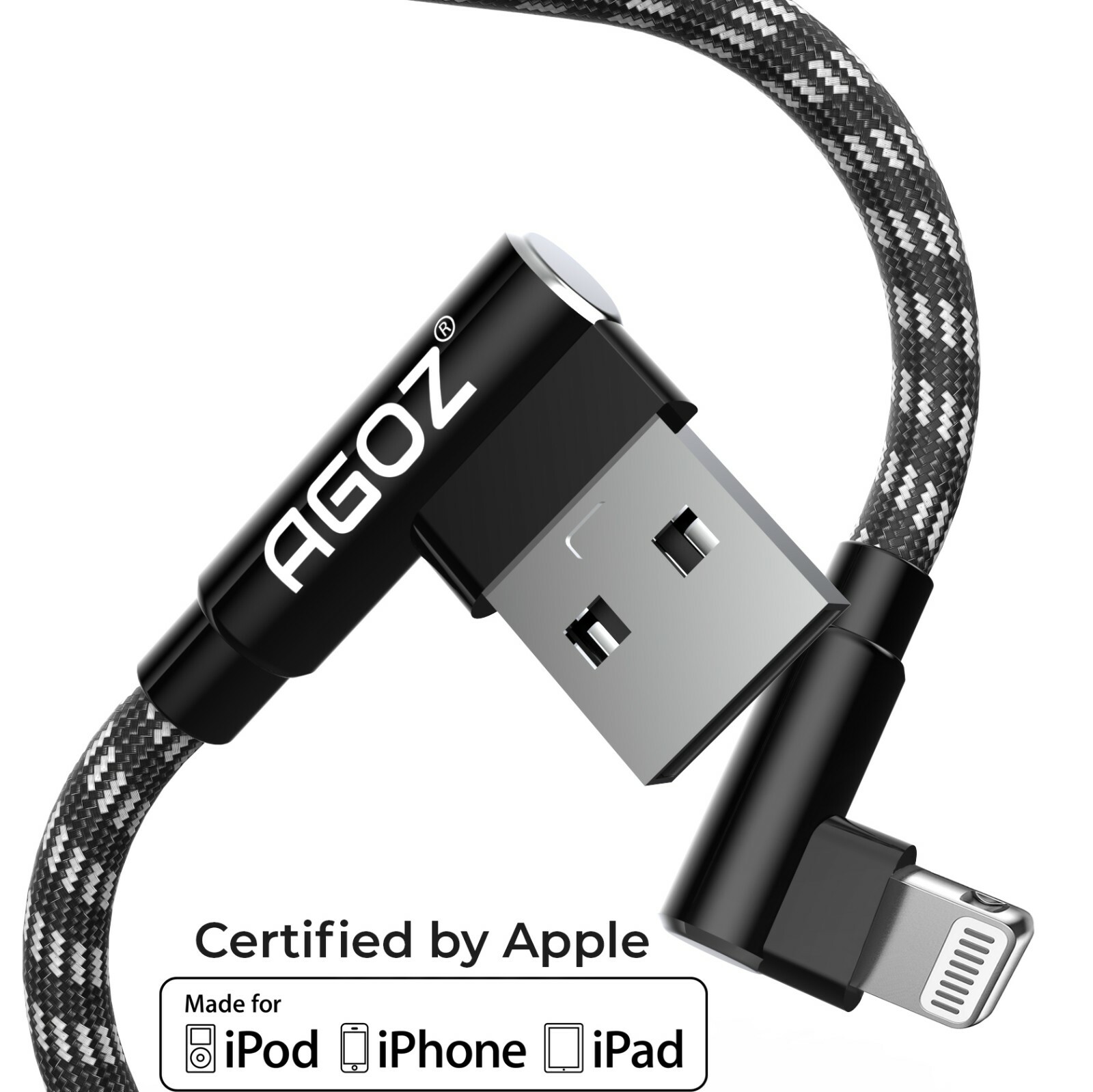 Agoz Apple MFI Certified 90° Charger Cable for iPhone 14 13 12 Pro 11