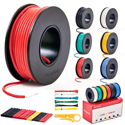 Plusivo 22 AWG Silicone Wire Kit   6 Colors, 23ft Each, Stranded Copper