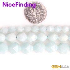 Light Blue Amazonite Natural Faceted Round Gemstone Beads For Jewelry Making 15"