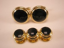 Round Black Formal Cuff Links 3 Shirt Stud Vintage prom tux wedding grooms p12