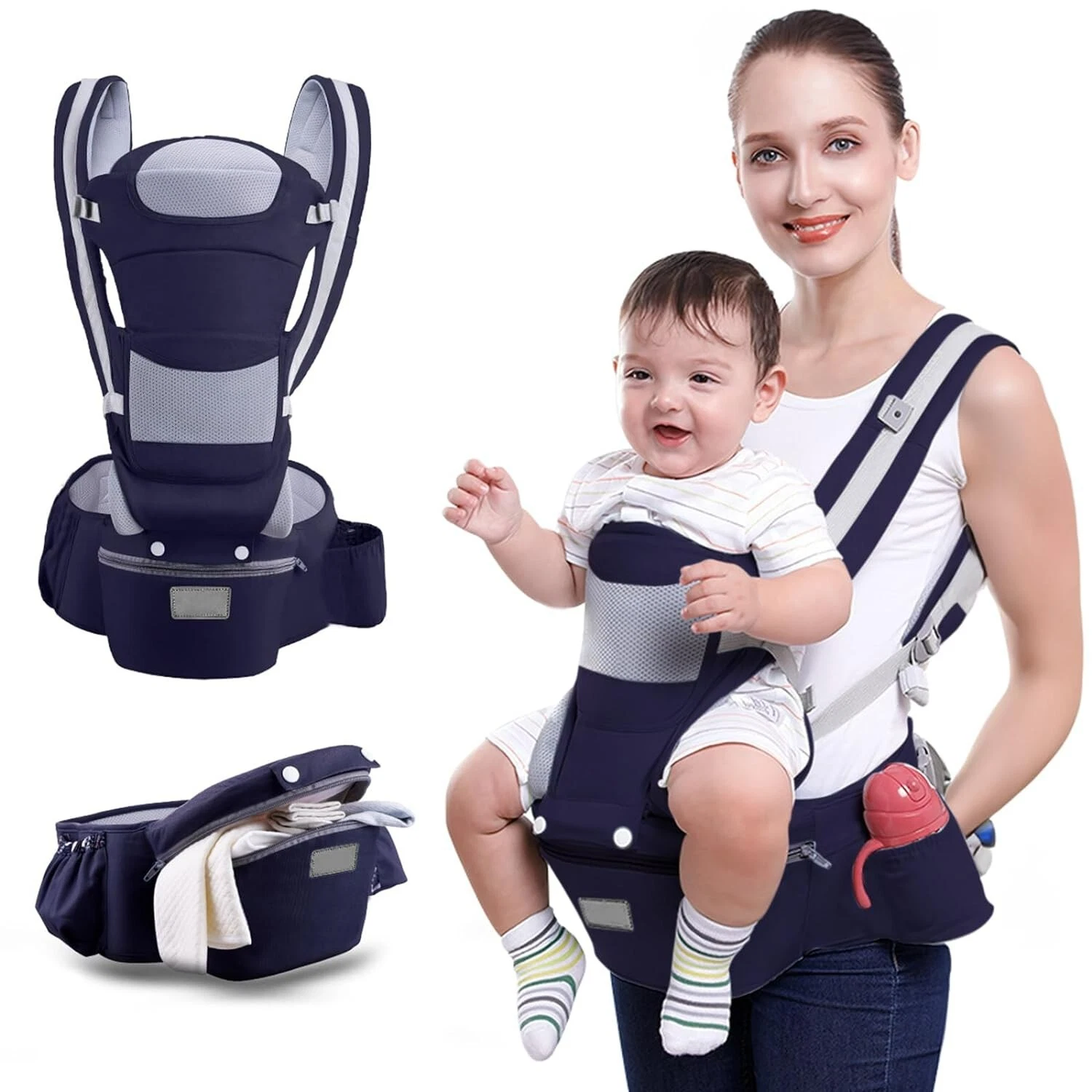 Baby Carrier, Baby Hip Seat Carrier, Ergonomic Waist Stool with Adjustable Strap