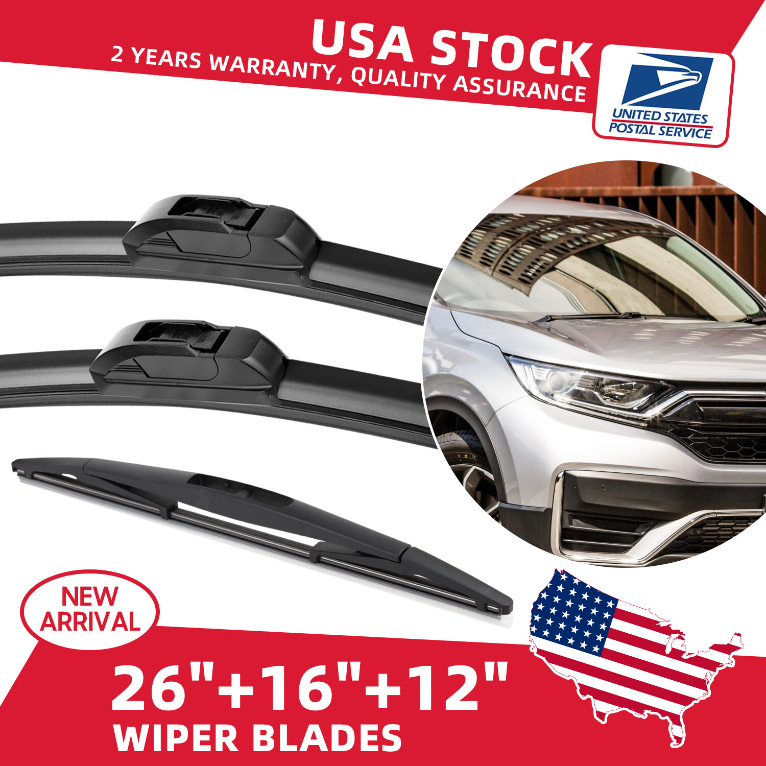 Honda CR-V 2017-2022 Front & Rear Wiper Blades 26 16 12 Inch Set