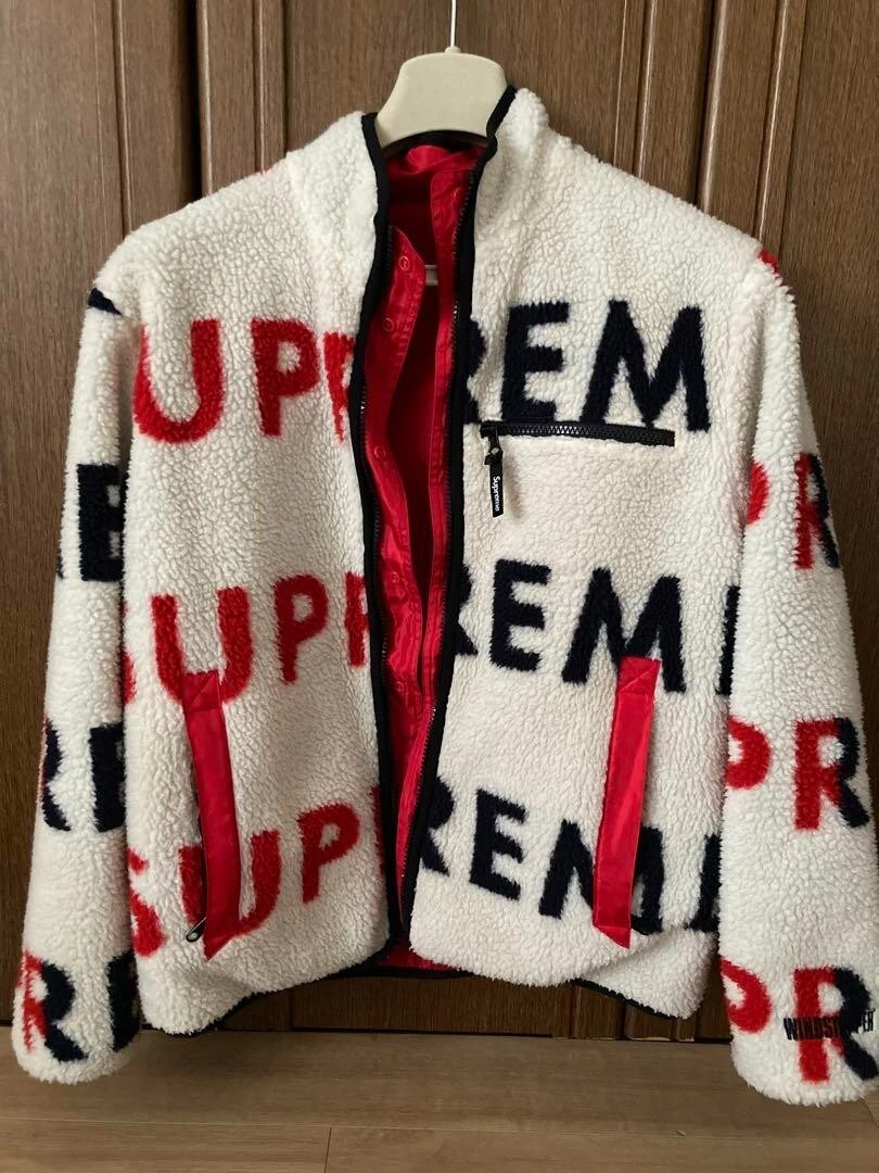Veste polaire SUPREME 18AW blanc rouge logo réversible occasion du Japon