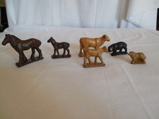 Auburn rubber farm animals set of 6pc cows, horses pig 1940's -50's