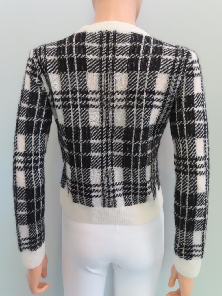 Christian Dior Black/White Plaid Cardigan Sweater Size F 38 Christian Dior Black/White Plaid Cardigan Sweater Size F 38