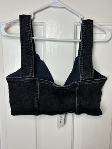 NWT Nastygal Women's Petite Contrast Zip Strappy Denim Bralette Top Sz 6/32B Blk - Picture 4 of 7