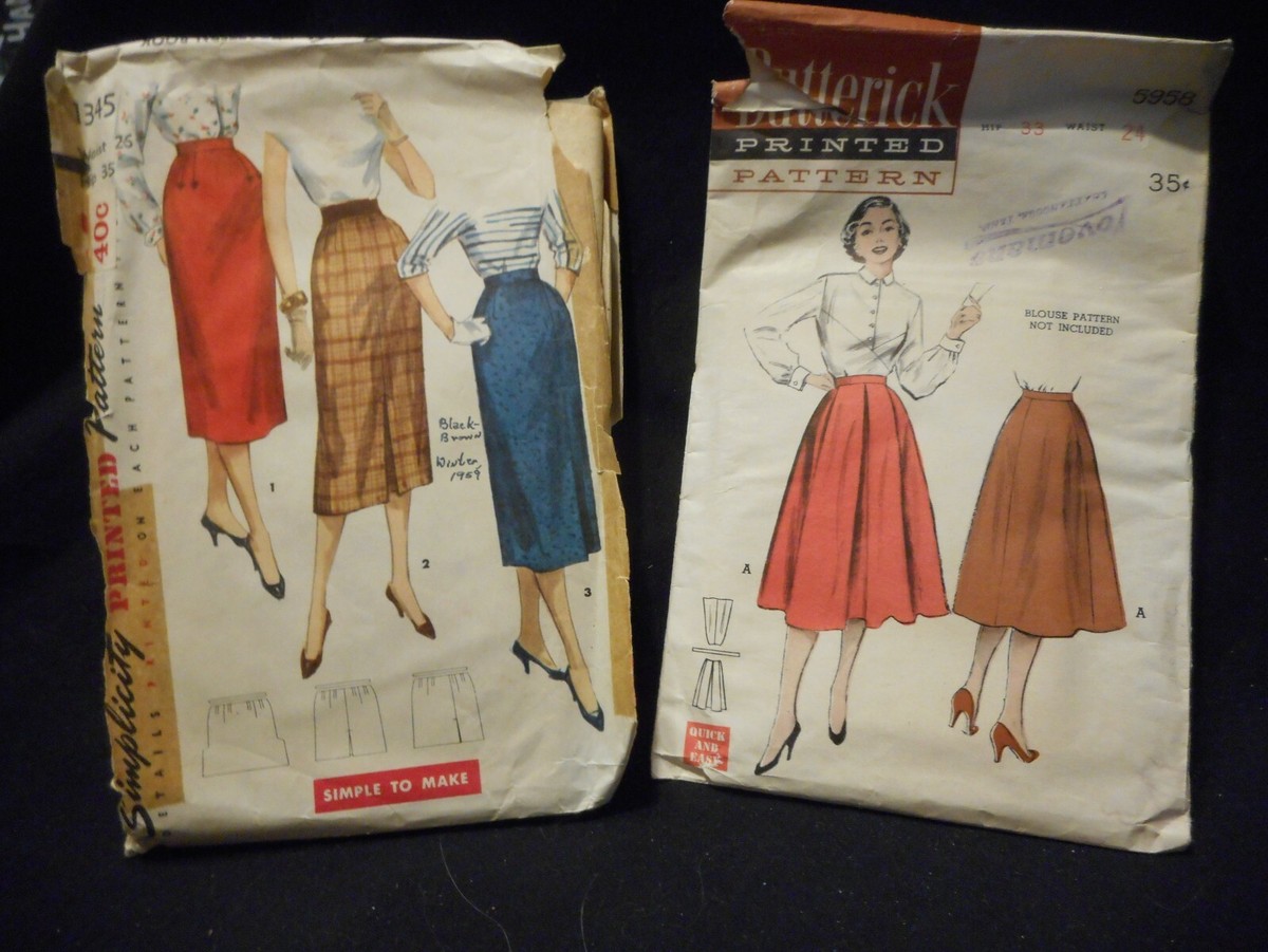 Vintage Sewing Patterns 1950s Skirt Patterns Lot of 24/33 and 26/35