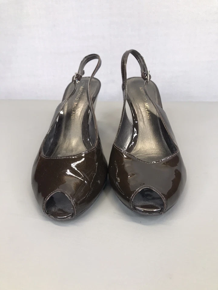 Zapatos para mujer Antonio Melani talla 8M con cordones marrón tacón de cuña punta abierta Foto 2 de 4