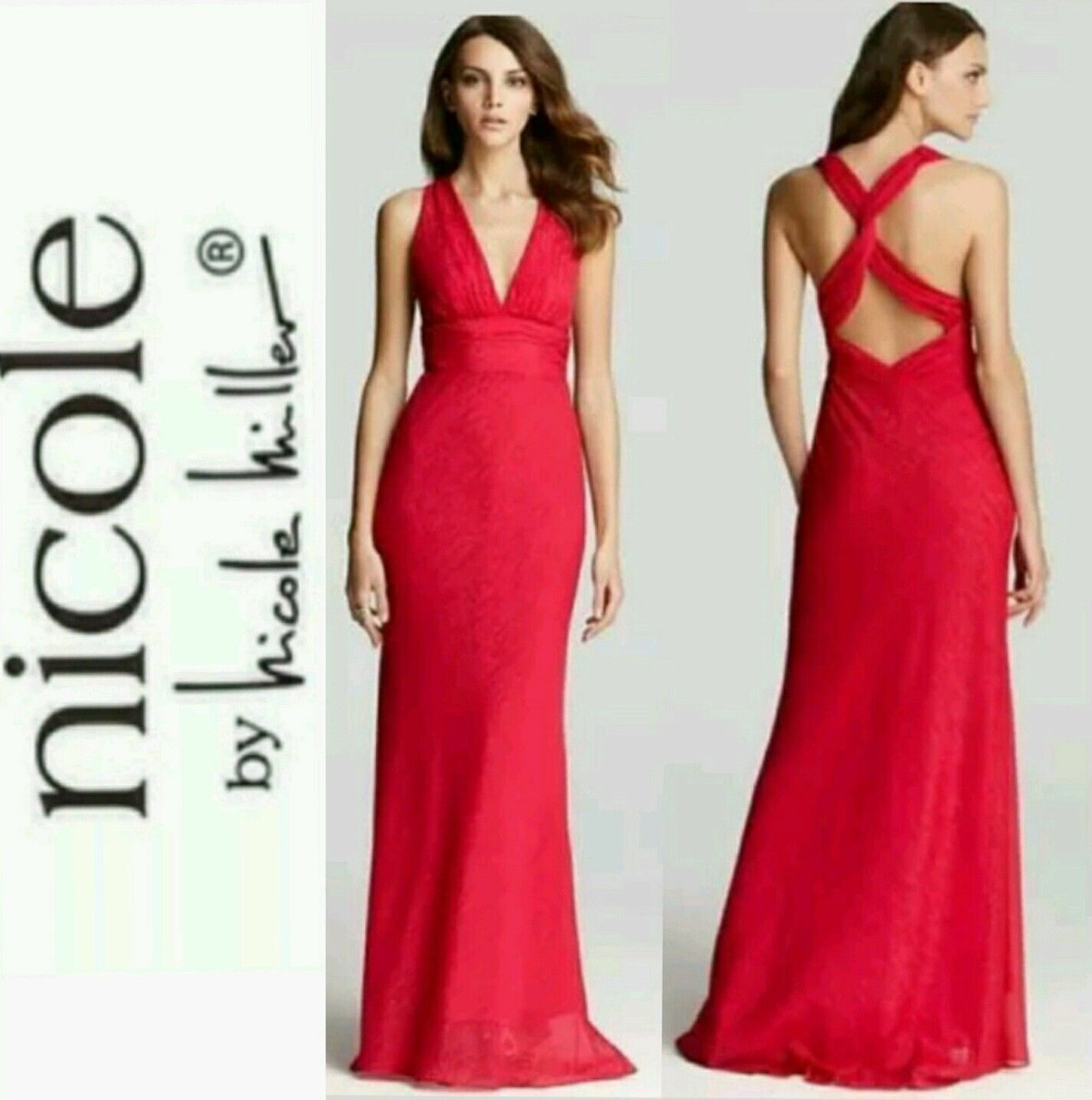 $385 Nicole Miller Pink Metallic Train V Neck Halter Formal Gown ~ 8 M3020  | eBay