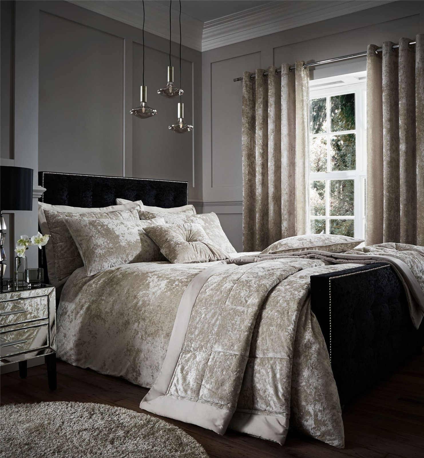 Cream Beige Soft Crushed Velvet King Size Duvet Cover For Sale Online