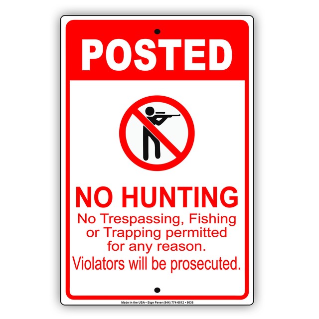 Posted No Hunting Wall Art Decor Novelty Caution Notice Aluminum Metal