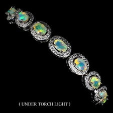 925 Sterling Silver Bracelet Oval Fire Opal 6x4mm Gemstone Jewelry 8 Inches