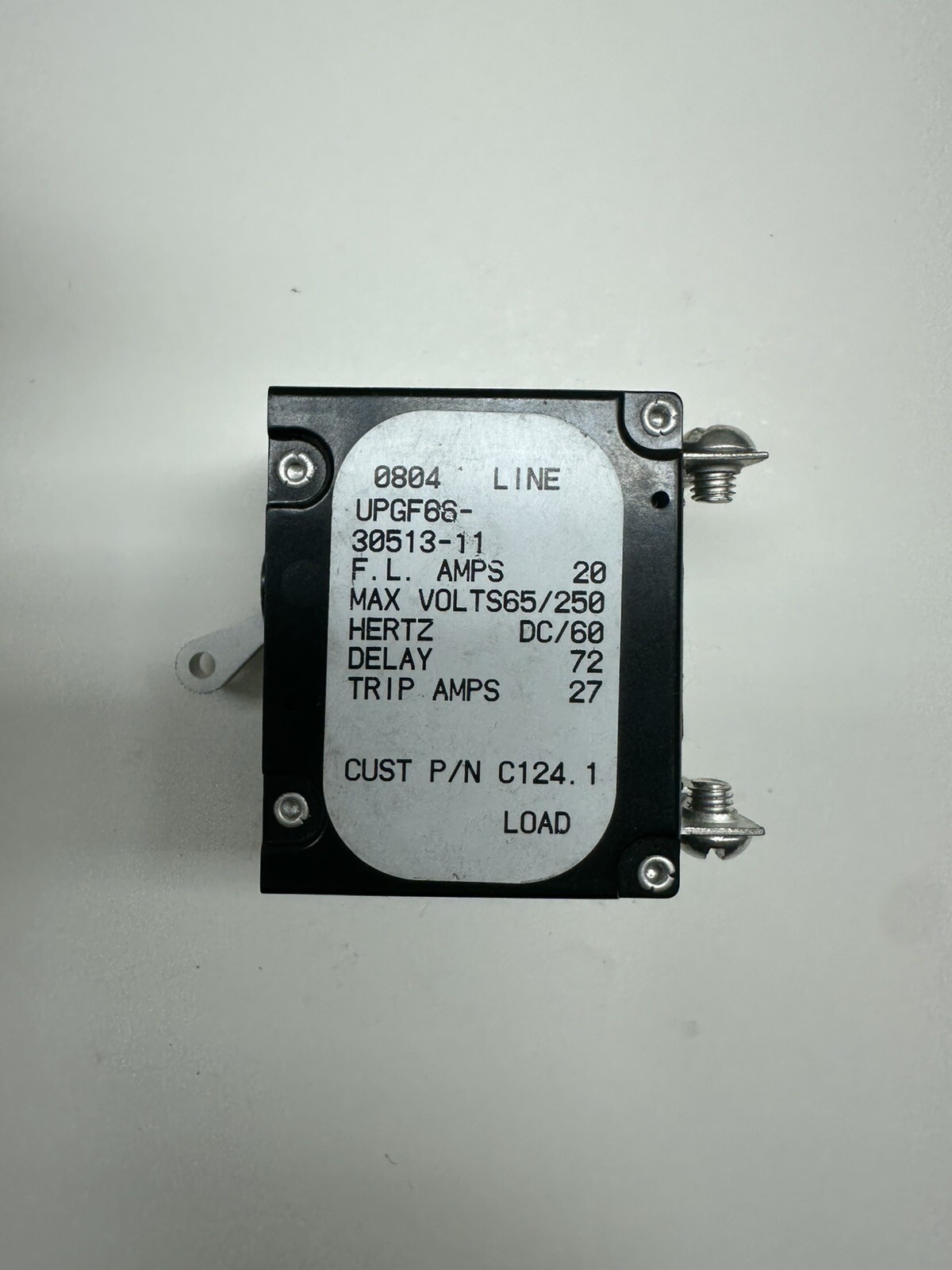Airpax 0804 UPGF66-30513-11 20Amp Circuit Breaker