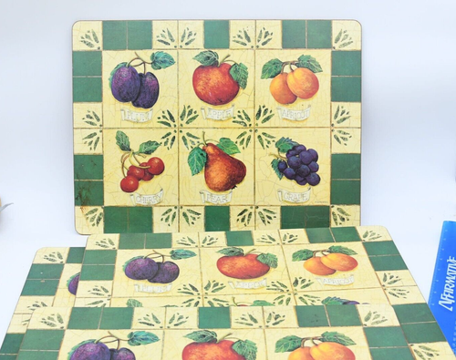 Vintage Pimpernel Fruit Placemat Hard Cork Back Plum Apple Pear Grape Kitchen - Picture 4 of 6