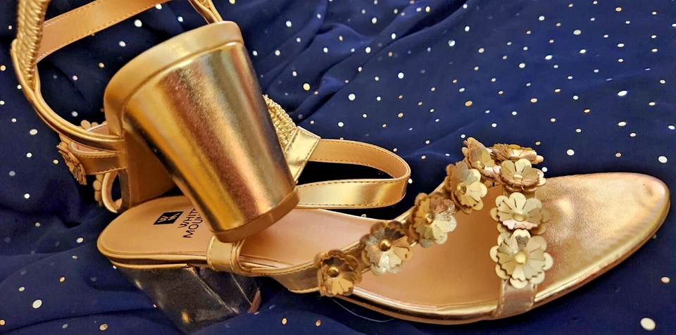 White Mountain  size 11M Gold  Strappy Sandals  Slingback  3'' heel - Image 3 of 4