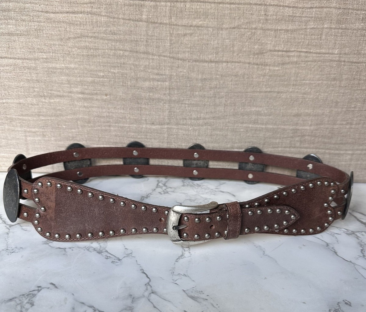Streets Ahead Women\'s Brown Leather Silver Western‎ Belt Size Medium USA Tara Belt - Western Style Deep Brown Leather Unisex Belt  main image 2