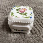 Vintage Westmoreland Trinket Box Rose Bouquet Milk Glass  Lidded White Floral