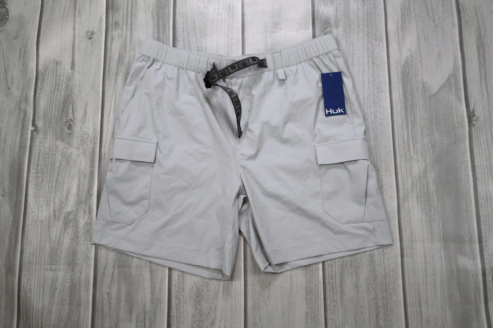 NEW Huk Creekbed Cargo Shorts - Size Large - Gray Lightweight Fishing Belted