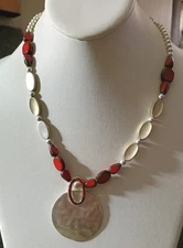 Chicos Red Green Blue Glass Bead Silver Tone Bead Necklace
