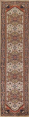 Geometric 12 ft Ivory Runner Wool Hand-knotted Classic Rug 3x12 Hallway Carpet