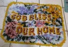 God Bless Our Home Completed Latch Hook Wall Hanging Rug - 20" x 27"