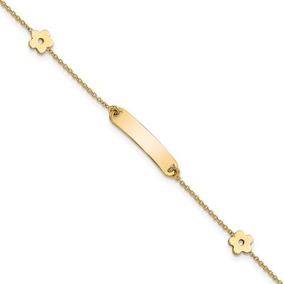 14K Gelbgold poliert ID mit Blume Kinderarmband 5,5''