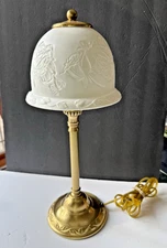 Embossed Roses Shade White Rose Glass Lamp w/Brass Base Quality hampton bay