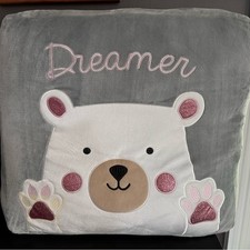 American Kids Dreamer plush floor pillow 2ft x 2ft gray, white, and soft pink