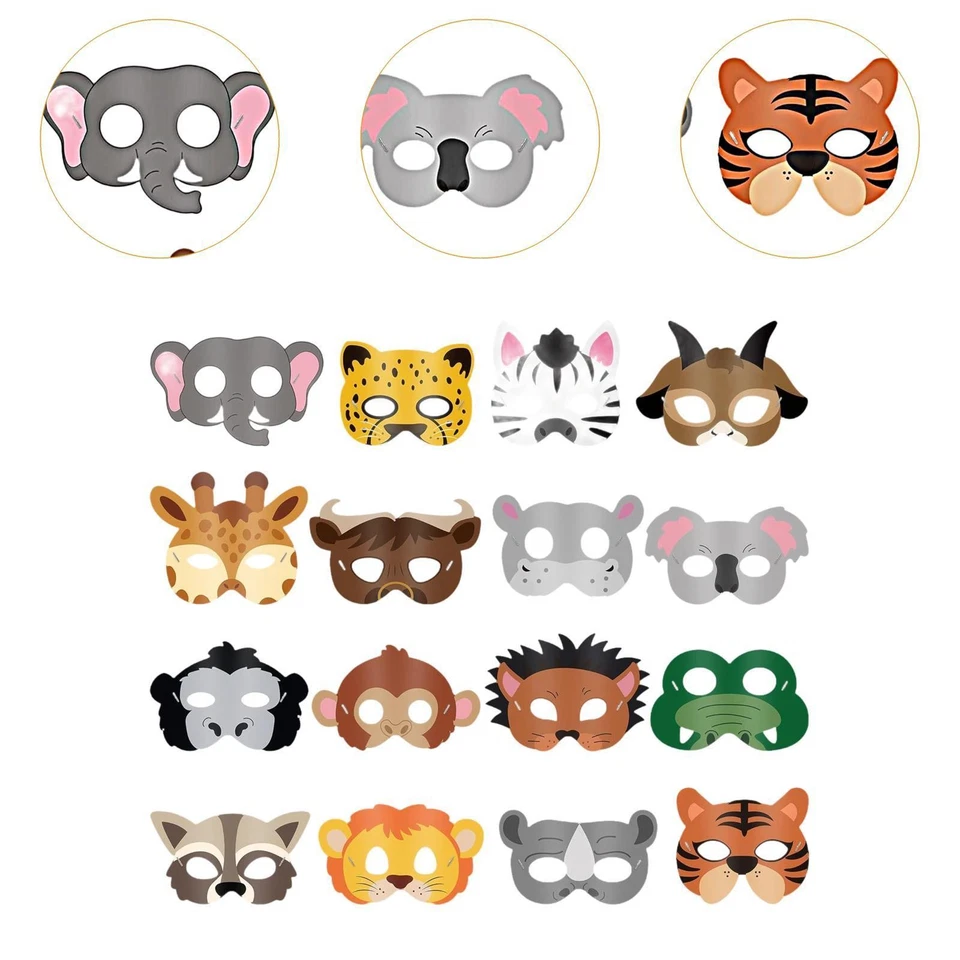 16Pcs Animal Face Mask Cute Jungle Zoo Animals Cartoon Mask for Cosplay Dress up - Image 2 of 4