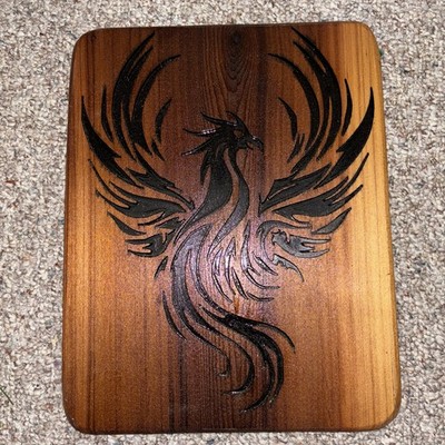 Handcrafted & Painted Rustic Wood Carving  of A Phoenix Firebird wall art 14x11 