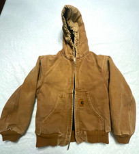 Carhartt YJ130 Kids Brown Canvas Hooded Insulated Lined Full Zip Jacket Size 4