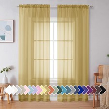 Simplebrand Gold Sheer Curtains 84 Inches Long 42"W x 84"L Pack of 2 ,