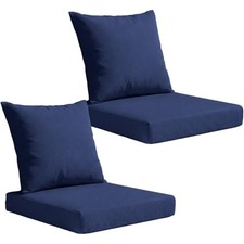 Outdoor Deep Seat Cushions Set of 2, 24x24x4 Inch Water-Repellent Navy Blue
