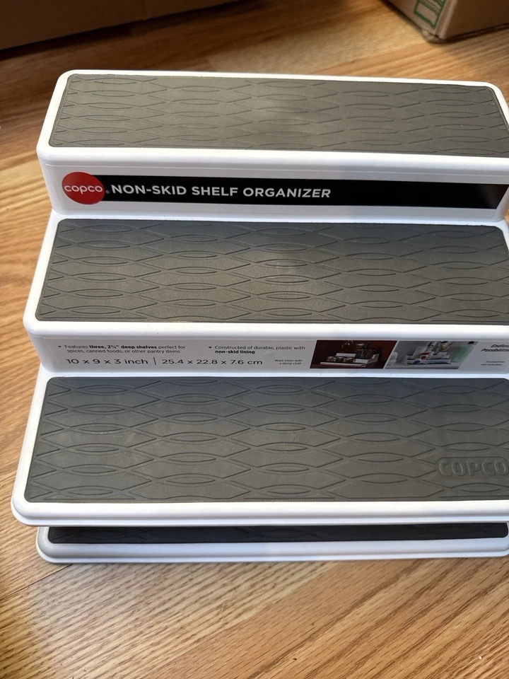 Copco Non-Skid 3-Tier Shelf Organizer Spice Rack, White/Gray, 10x9x3 in - Image 2 of 4