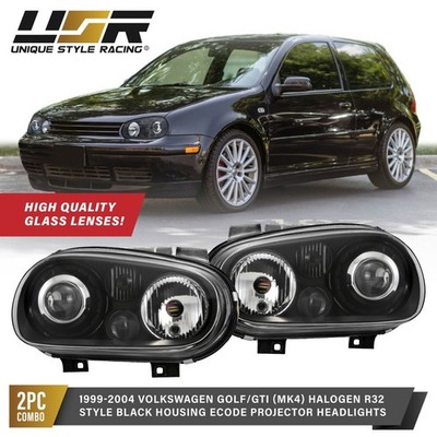 DEPO Black Glass Lens Headlight + Projector Fog For 99-04 VW Golf GTi Mk.IV 4