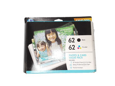 HP 62 Photo  Card Value Pack 2 Ink Cartridges 45 Photo Sheets 10 Envelopes OEM
