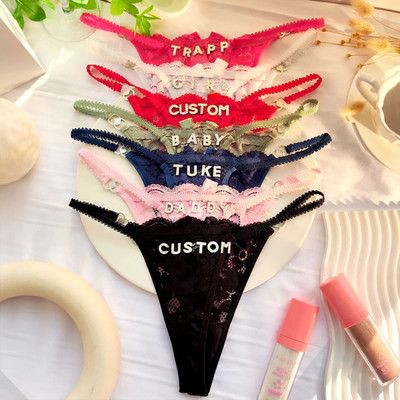 Individueller Name Spitze Tanga Damen sexy Höschen Übergröße G-String Metallschnalle Geschenk UK