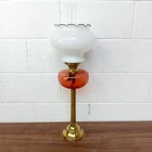 Vintage Brass Corinthian Oil Lamp Cranberry Font White Shade Working 78cm Tall